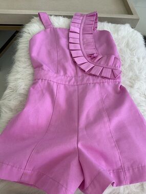 Habitual Girls' Pink Ruffle One-Shoulder Romper - Kids Bottoms 7/8